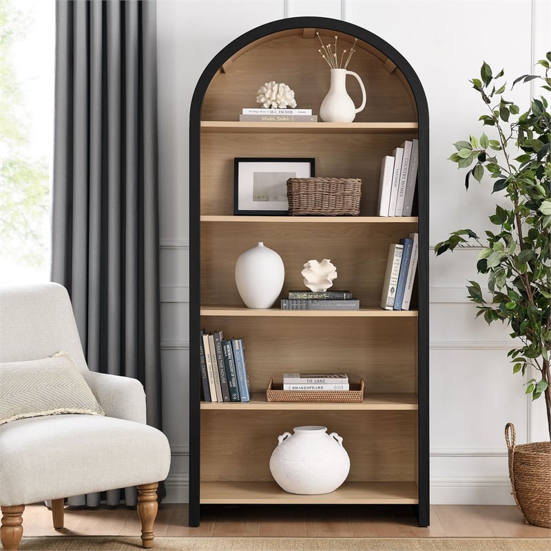Scranton & Co Wide Arched 5-Tier Bookcase Display Cabinet in Black