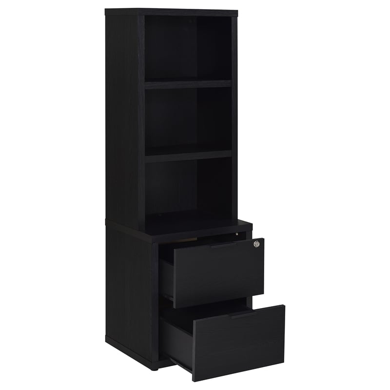 Scranton & Co 3-Shelf Bookcase with USB Charging and Locking Drawer in Black