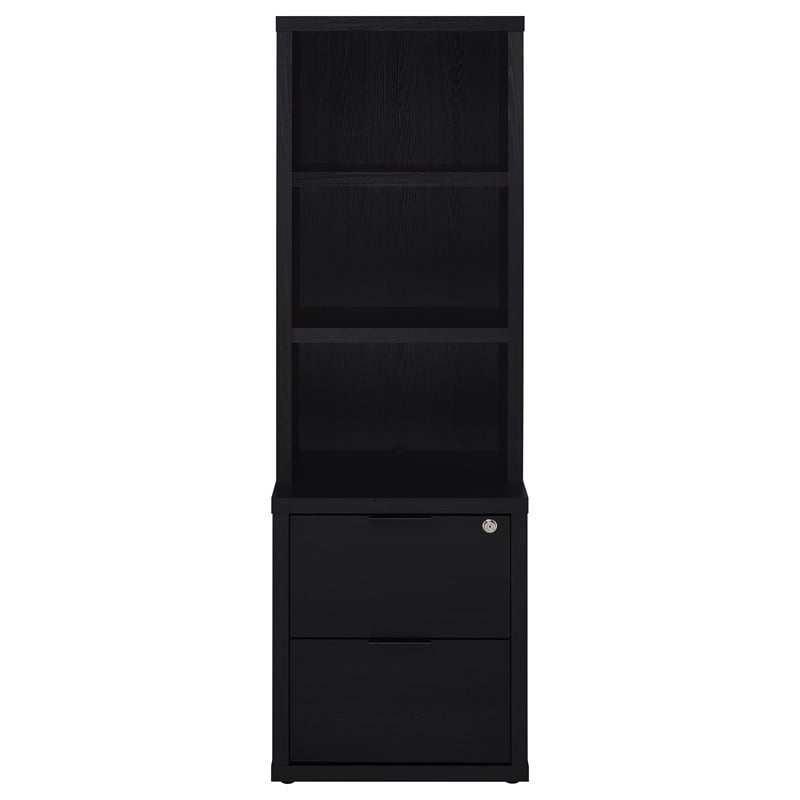 Scranton & Co 3-Shelf Bookcase with USB Charging and Locking Drawer in Black