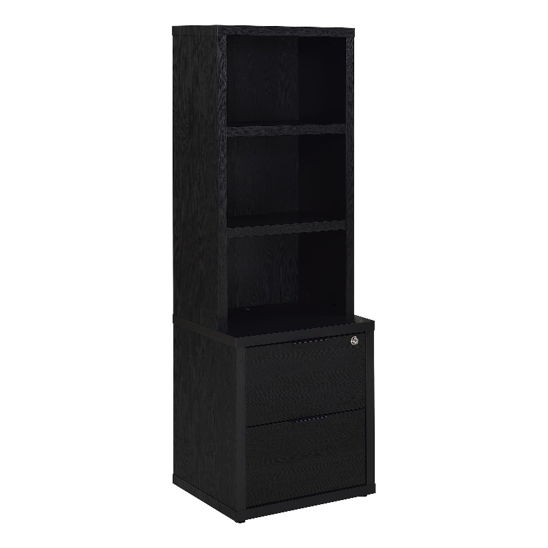 Scranton & Co 3-Shelf Bookcase with USB Charging and Locking Drawer in Black