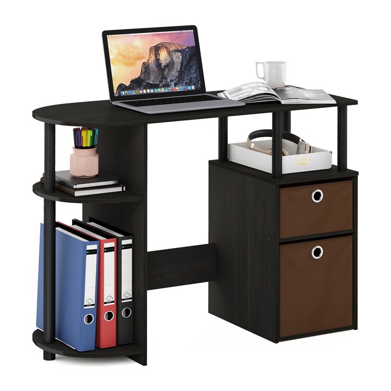 Scranton & Co Computer Desk with 2 Bin Drawers in Espresso and Brown