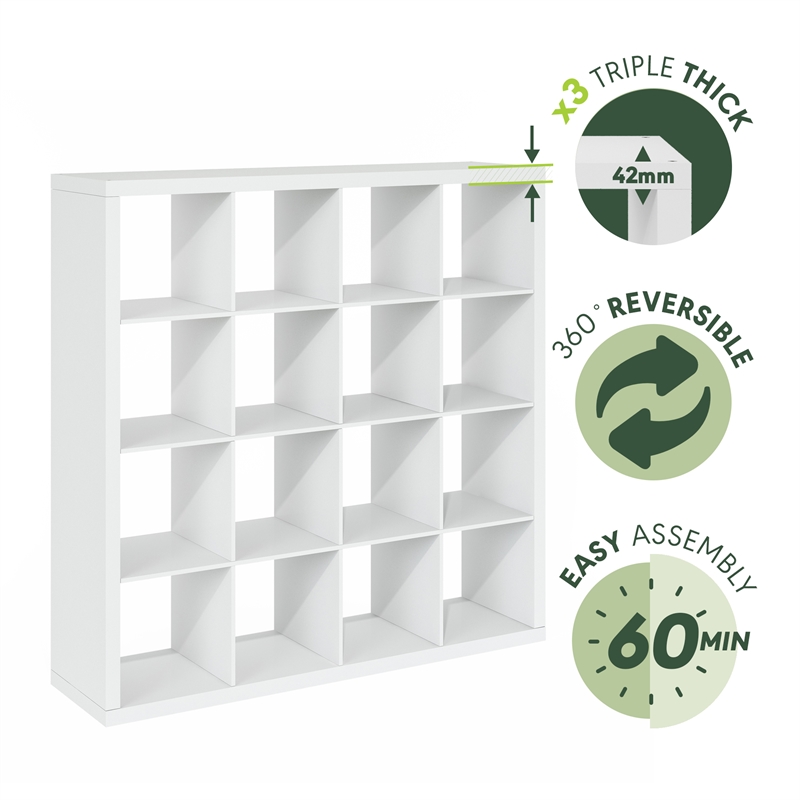 Scranton & Co 16-Cube Storage Organizer with Triple-Thick Frame in White