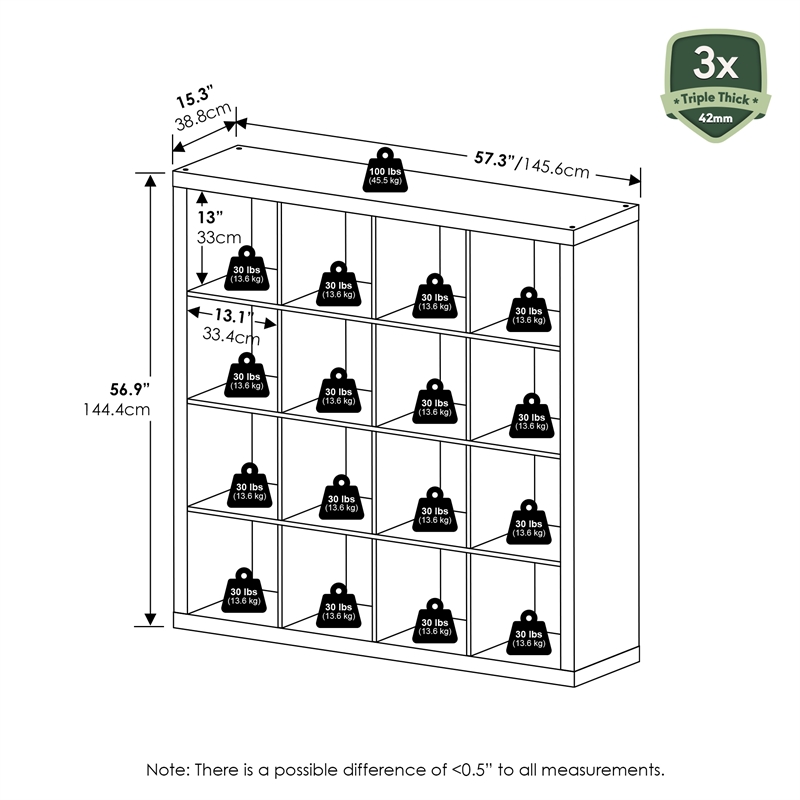 Scranton & Co 16-Cube Storage Organizer with Triple-Thick Frame in White
