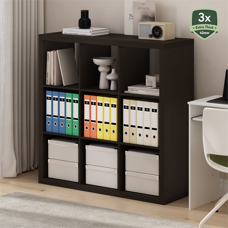 Scranton & Co 9-Cube Storage Organizer with Triple-Thick Frame in Black Oak