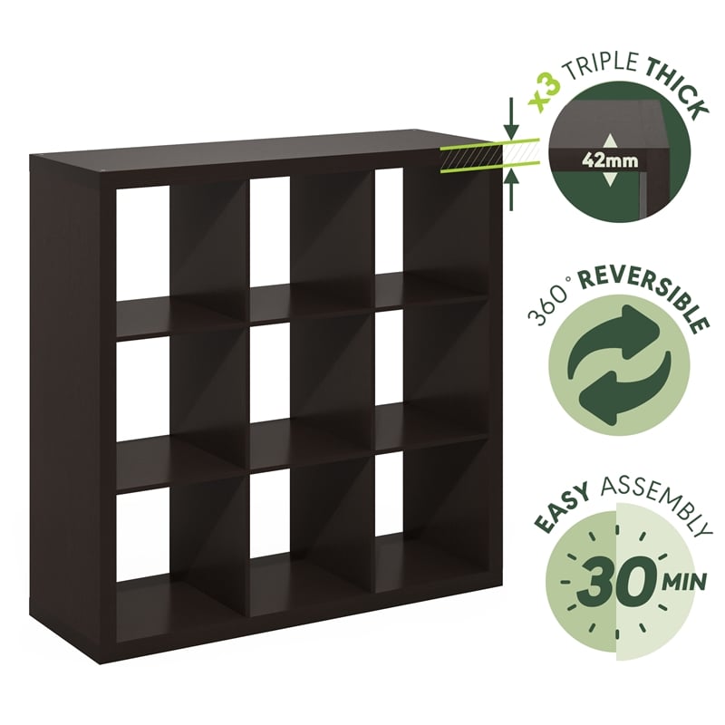 Scranton & Co 9-Cube Storage Organizer with Triple-Thick Frame in Black Oak
