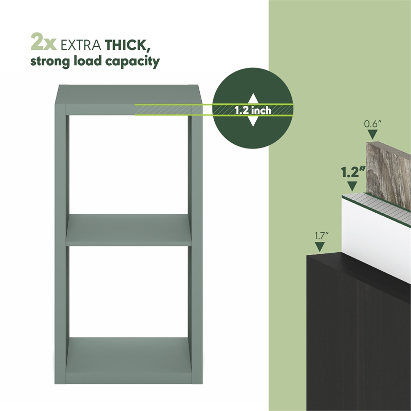 Scranton & Co Reversible 2-Cube Bookcase with Thick Frame in Sage Green