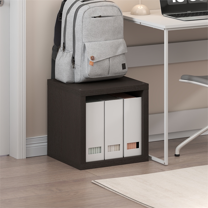 Scranton & Co Stackable 2-Tier Cube Bookcase with Open Back in Black Dark Oak