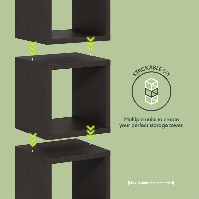 Scranton & Co Stackable 2-Tier Cube Bookcase with Open Back in Black Dark Oak