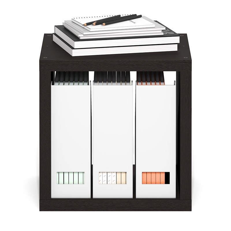 Scranton & Co Stackable 2-Tier Cube Bookcase with Open Back in Black Dark Oak