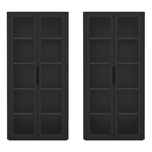 Scranton & Co 5-Shelf Modern Bookcase Cabinet with Glass Doors in Black Set of 2