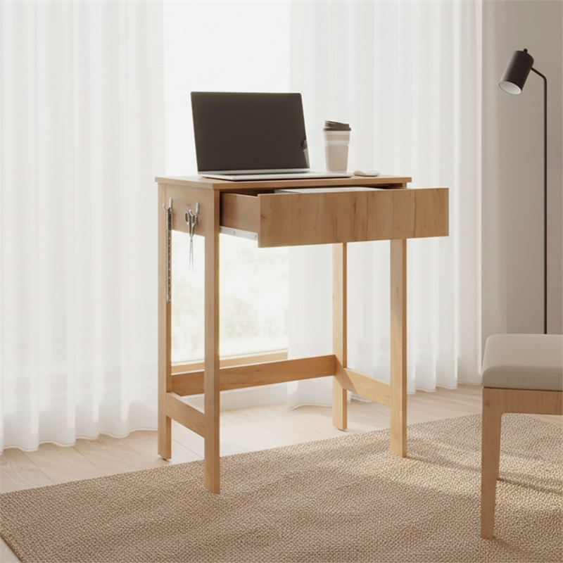Scranton & Co Compact 1-Drawer Desk with 4 Legs in Light Oak