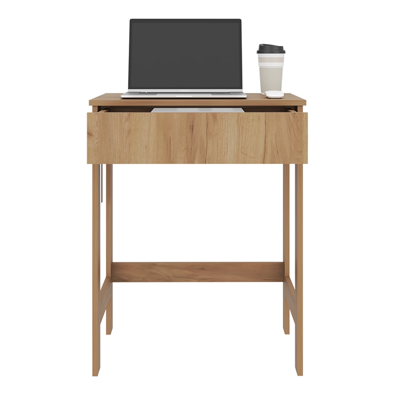 Scranton & Co Compact 1-Drawer Desk with 4 Legs in Light Oak