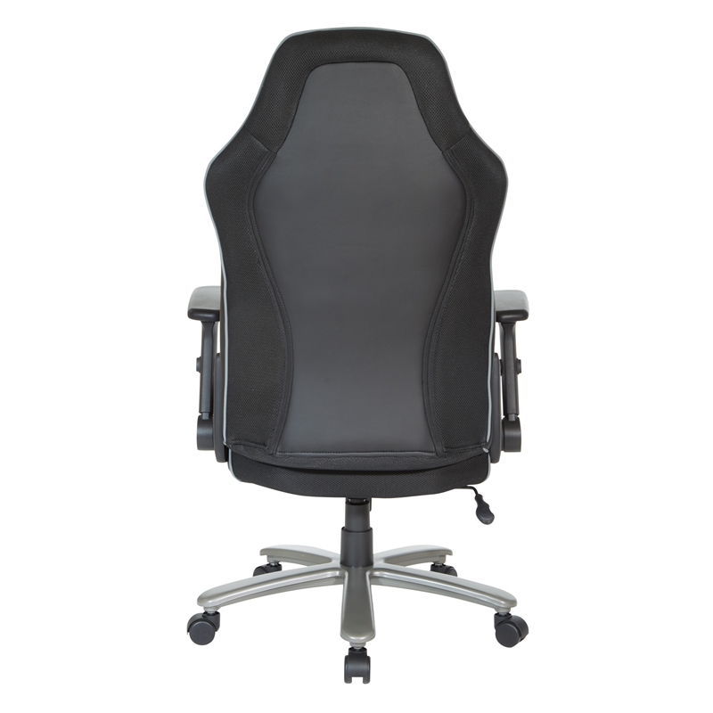 Scranton & Co Big & Tall Bonded Leather Gaming Chair in Gray Mesh