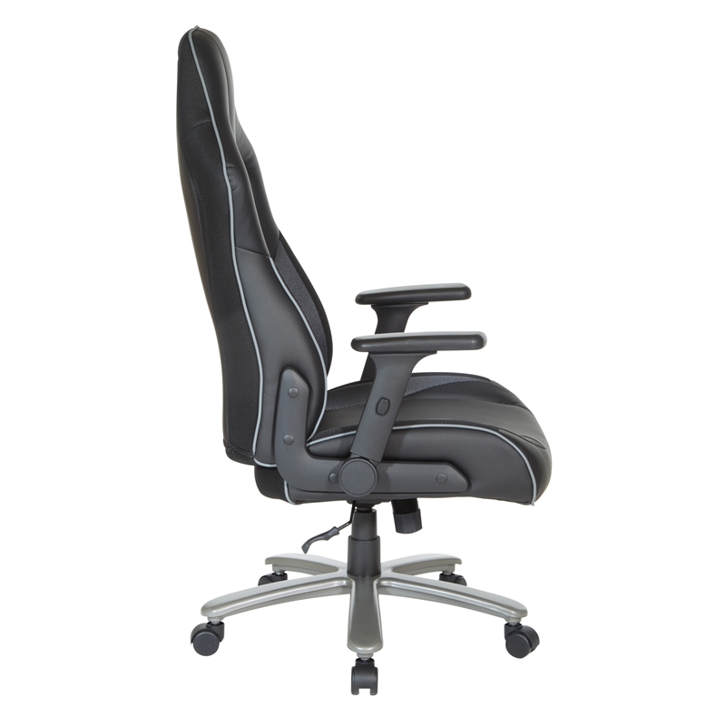 Scranton & Co Big & Tall Bonded Leather Gaming Chair in Gray Mesh
