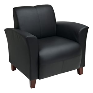 Scranton & Co Black Bonded Leather Club Chair with Cherry Finish Legs