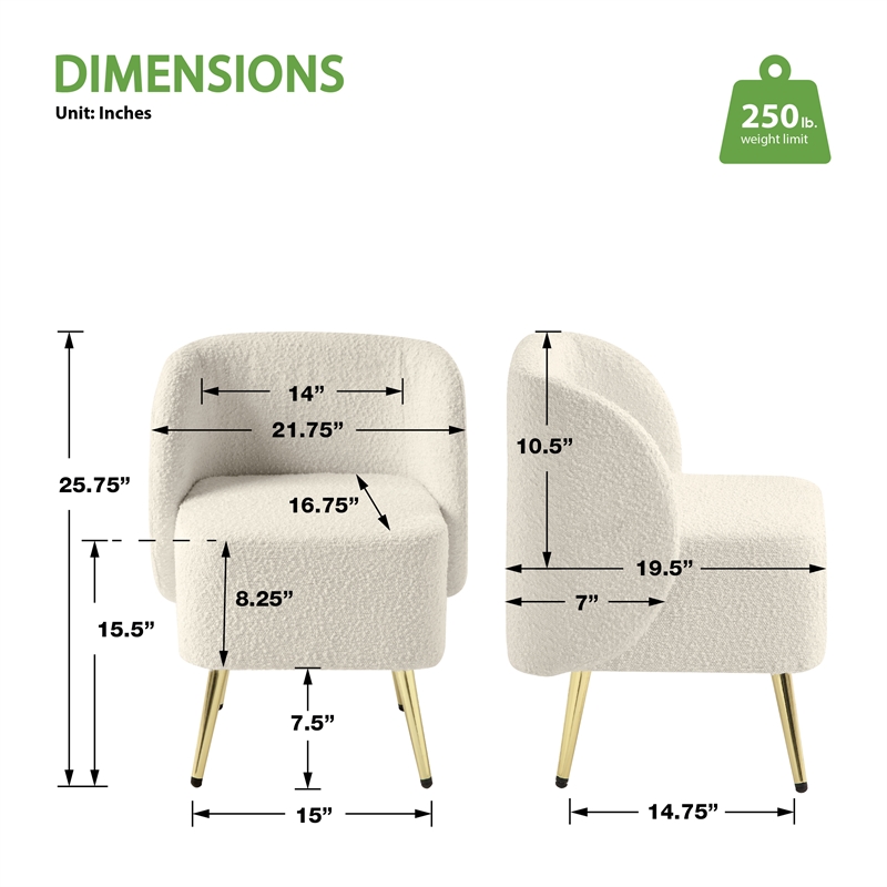 Scranton & Co Vanity Chair in Textured Cream Fabric with Gold Legs