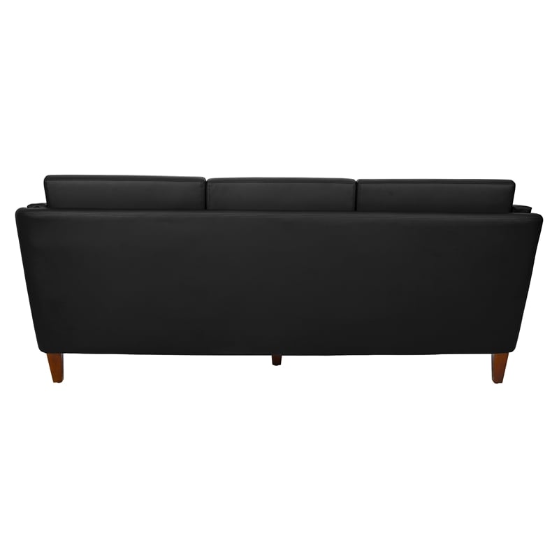 Scranton & Co Black Faux Leather Sofa with Cherry Finish Legs
