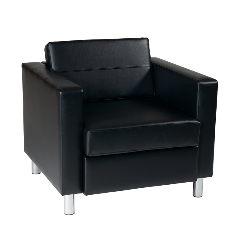 Scranton & Co Club Barrel Chair in Black Vinyl with Silver Legs