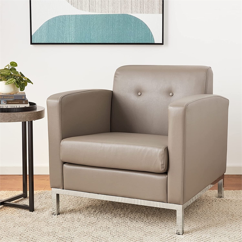 Scranton & Co Smoke Gray Faux Leather Club Arm Chair with Chrome Base