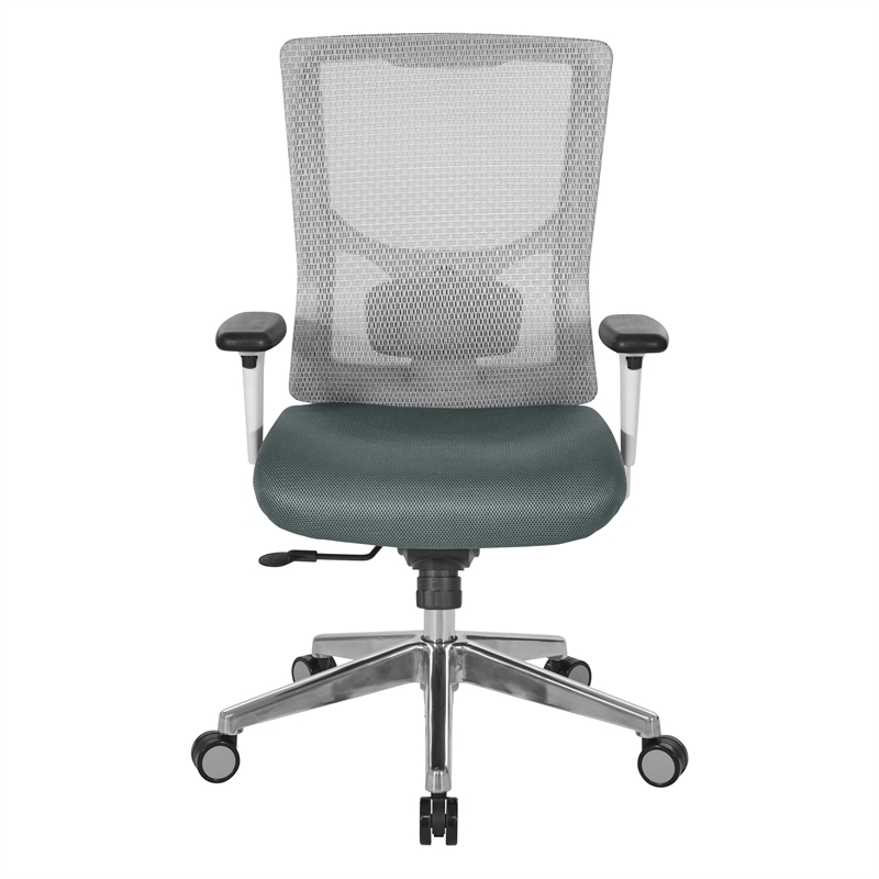 Scranton & Co White Mesh Mid Back Chair with Gray Fabric Mesh Seat