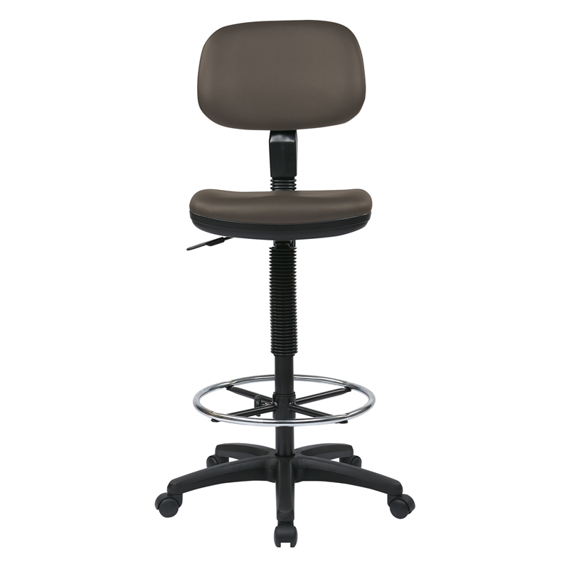 Scranton & Co Brown Vinyl Drafting Chair with Adjustable Foot Ring