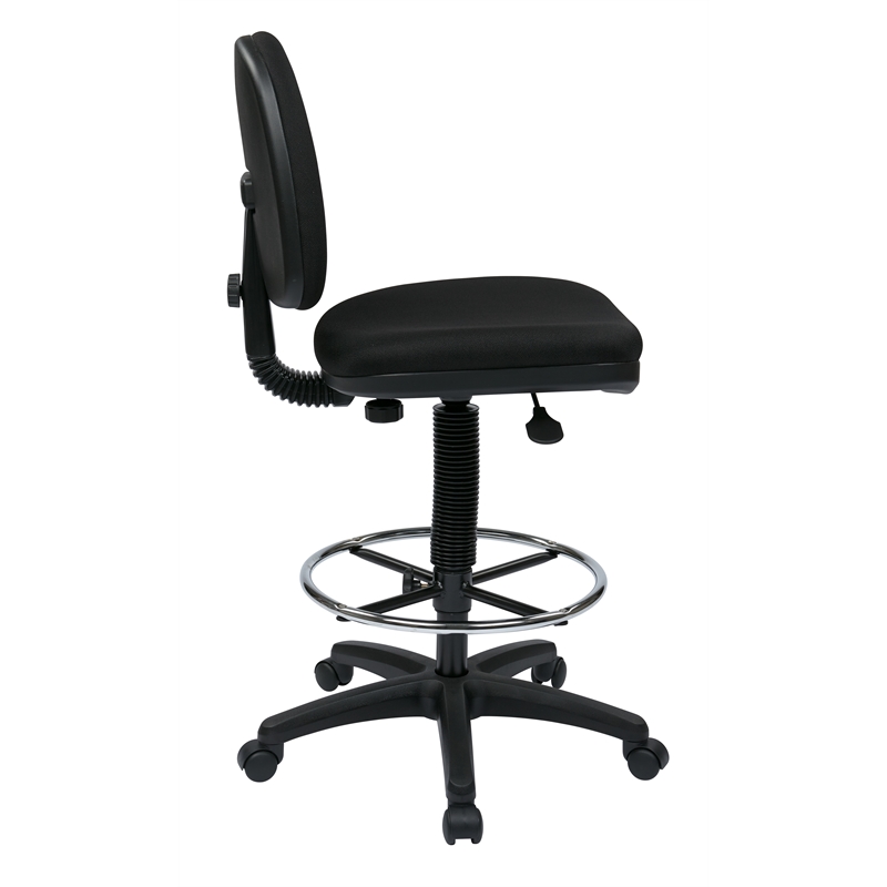 Scranton & Co Black Fabric Drafting Chair with Chrome Teardrop Footrest