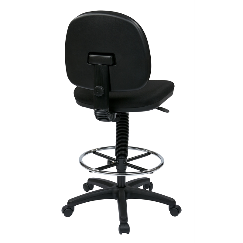 Scranton & Co Black Fabric Drafting Chair with Chrome Teardrop Footrest