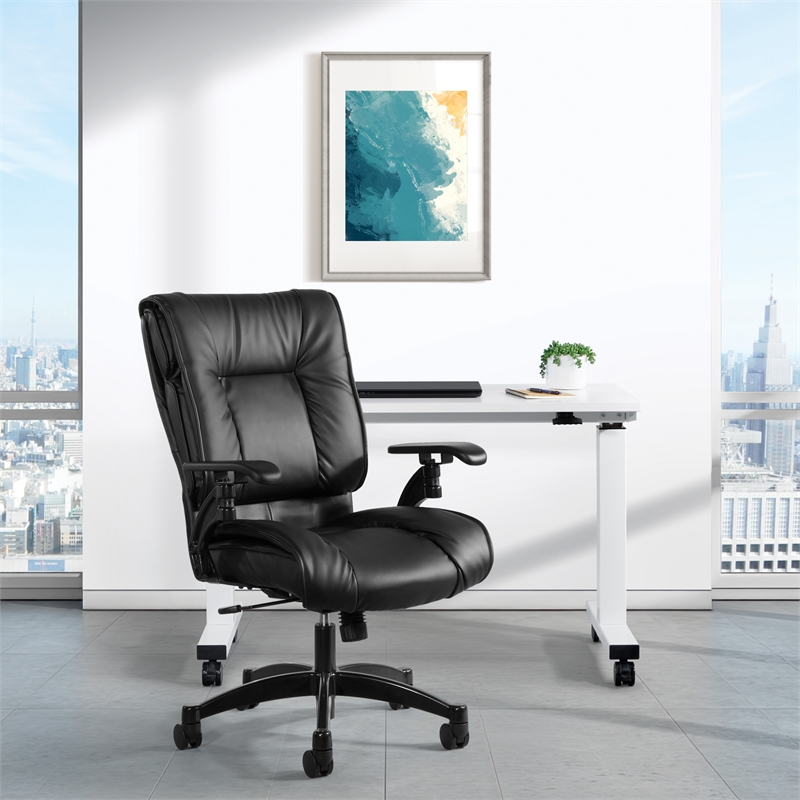 Scranton & Co Black Leather Conference Chair with Lumbar Support