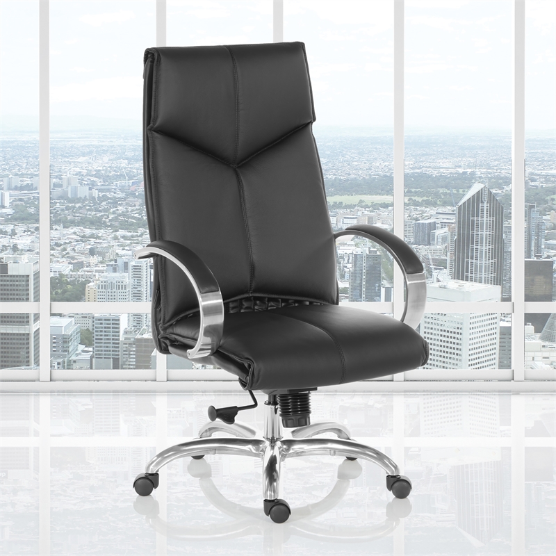 Scranton & Co High Back Executive Chair in Black Top Grain Leather