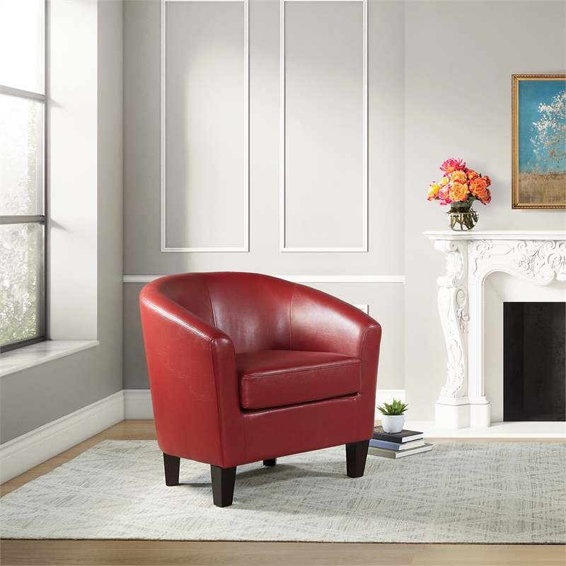 Scranton & Co Tub Chair in Cranberry Red Faux Leather - Espresso Legs