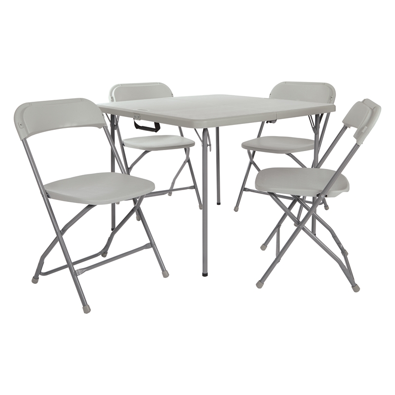 Scranton & Co 5-Piece Folding Table and Chair Set in Light Gray