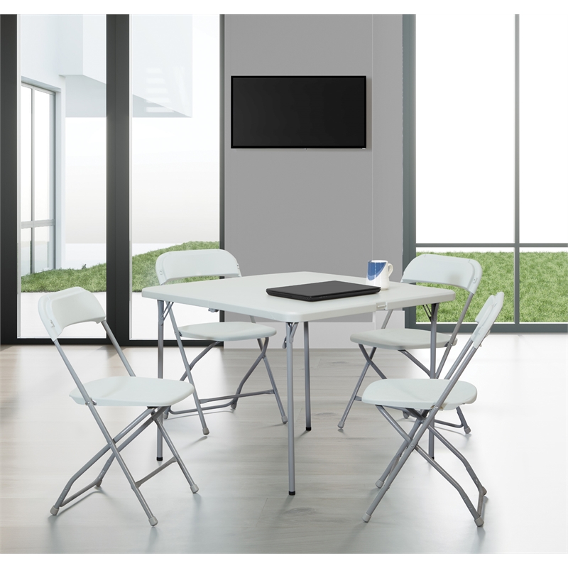 Scranton & Co 5-Piece Folding Table and Chair Set in Light Gray
