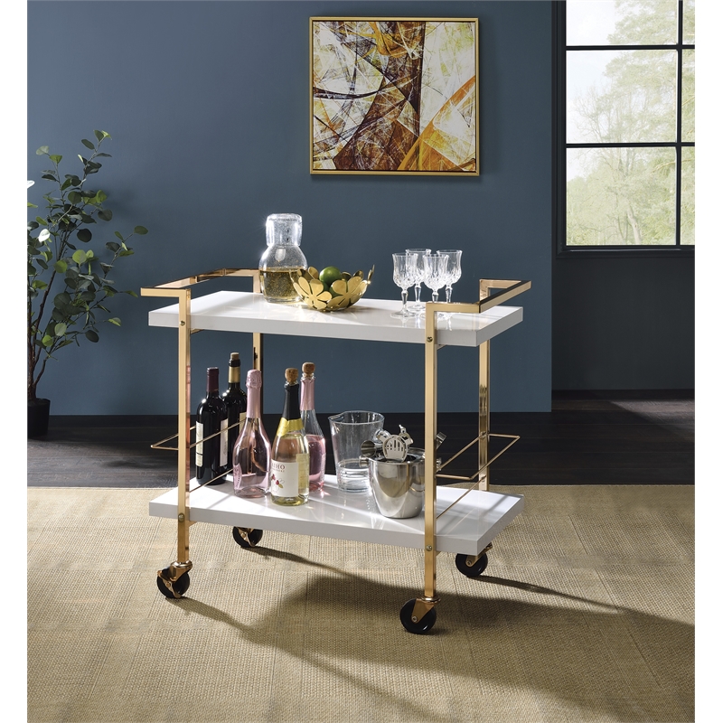 Scranton & Co Contemporary 2-Tier Serving Cart in White and Gold Frame