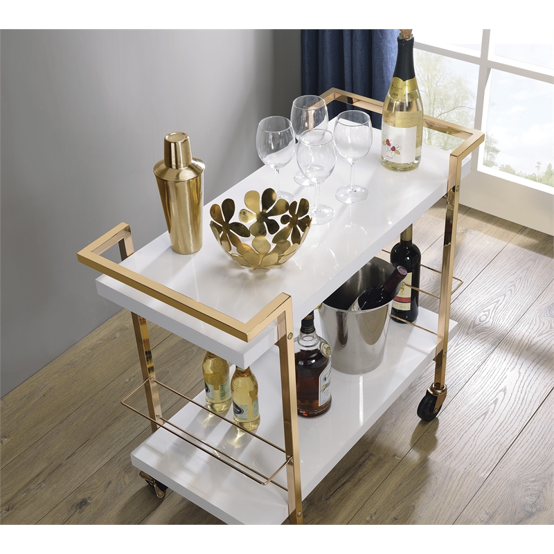 Scranton & Co Contemporary 2-Tier Serving Cart in White and Gold Frame