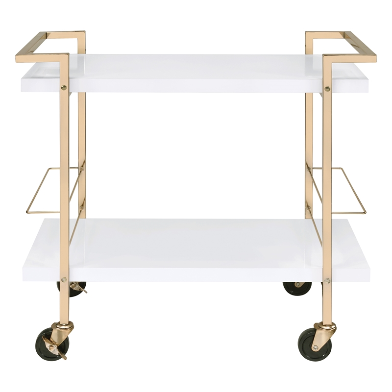 Scranton & Co Contemporary 2-Tier Serving Cart in White and Gold Frame