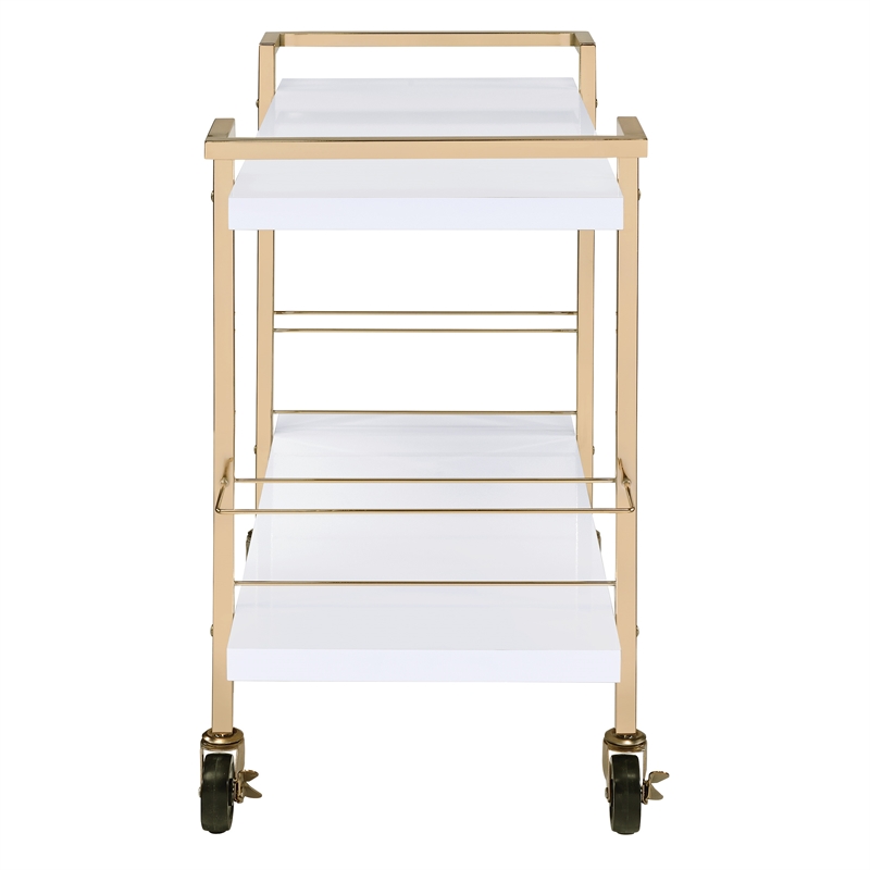 Scranton & Co Contemporary 2-Tier Serving Cart in White and Gold Frame