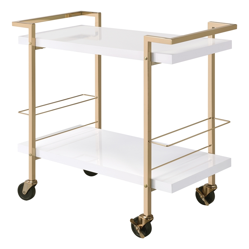 Scranton & Co Contemporary 2-Tier Serving Cart in White and Gold Frame