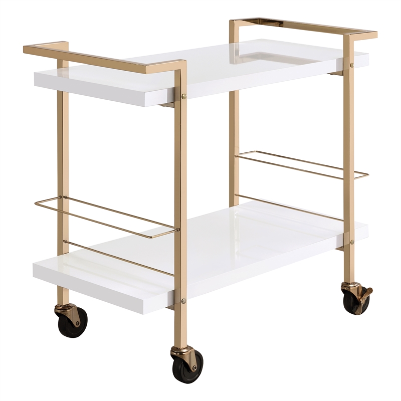 Scranton & Co Contemporary 2-Tier Serving Cart in White and Gold Frame