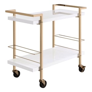 Scranton & Co Contemporary 2-Tier Serving Cart in White and Gold Frame