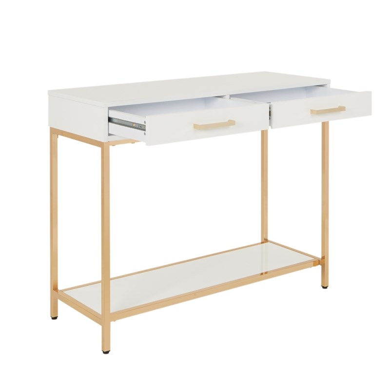 Scranton & Co Foyer Table in White Gloss with Gold Chrome Frame