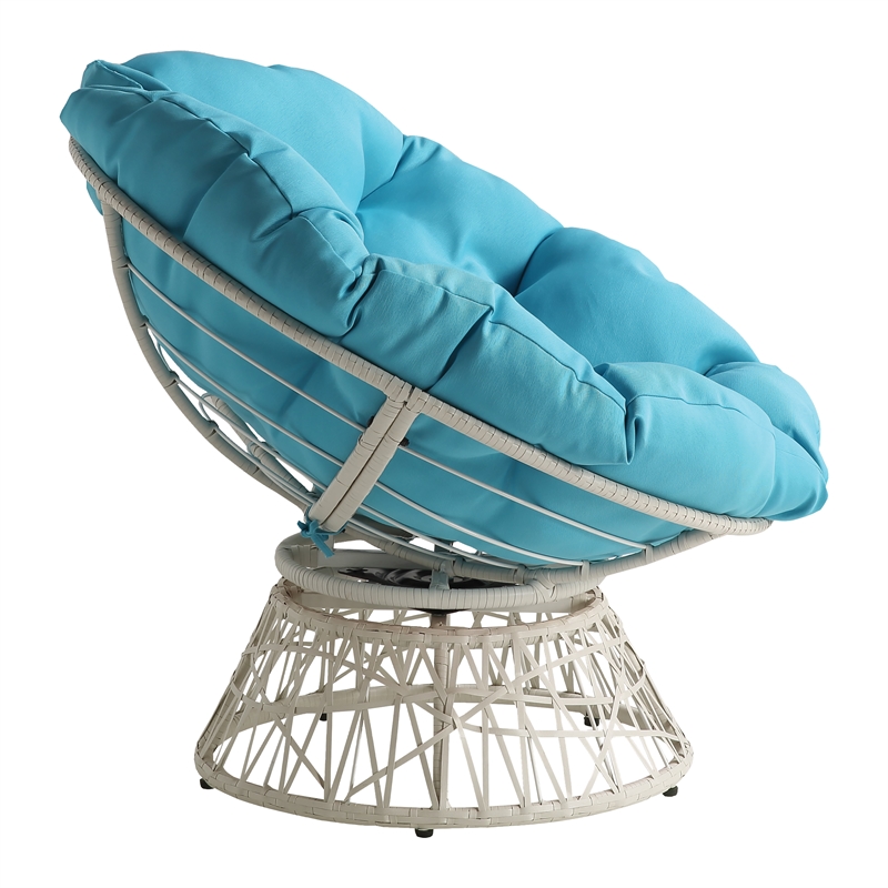 Scranton & Co Wicker Swivel Chair in Cream with Blue Cushion