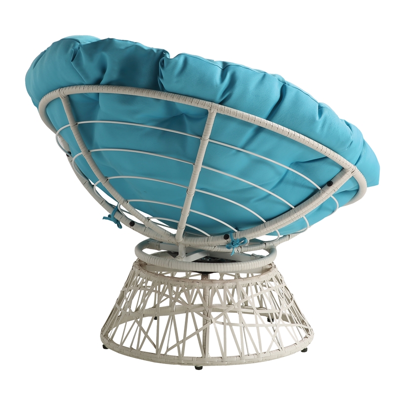 Scranton & Co Wicker Swivel Chair in Cream with Blue Cushion