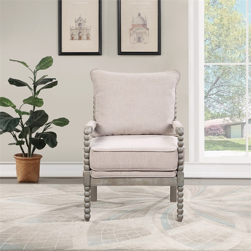 Scranton & Co Contemporary Spindle Arm Chair in Linen Beige Fabric
