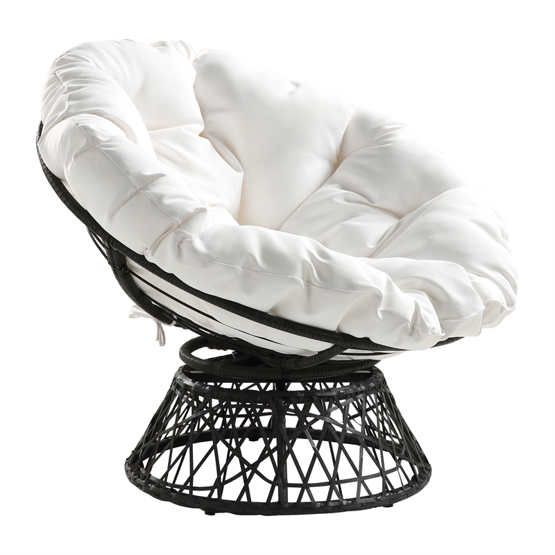 Scranton & Co Contemporary Swivel Chair in White with Black Wicker Frame