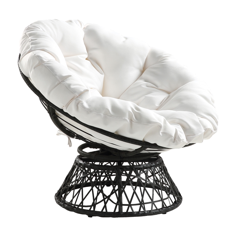 Scranton & Co Contemporary Swivel Chair in White with Black Wicker Frame