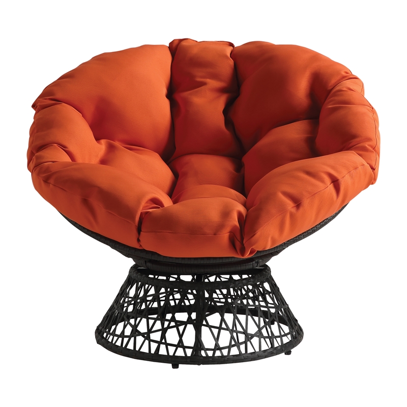 Scranton & Co Contemporary Swivel Chair in Orange with Gray Wicker Frame