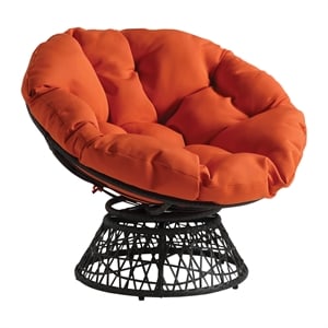 Scranton & Co Contemporary Swivel Chair in Orange with Gray Wicker Frame
