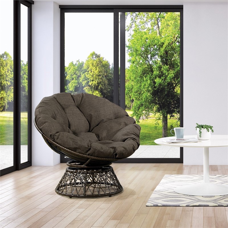 Scranton & Co Contemporary Swivel Chair in Brown with Brown Wicker Frame