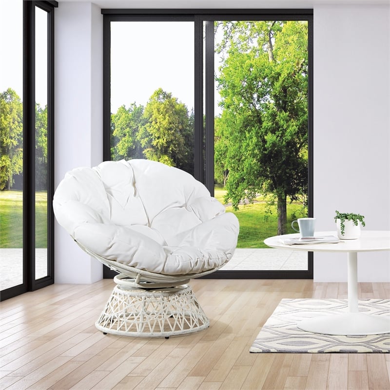 Scranton & Co Contemporary Swivel Chair in White with White Wicker Frame