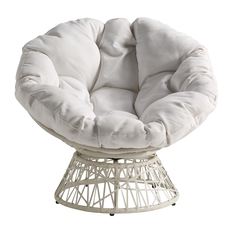 Scranton & Co Contemporary Swivel Chair in White with White Wicker Frame